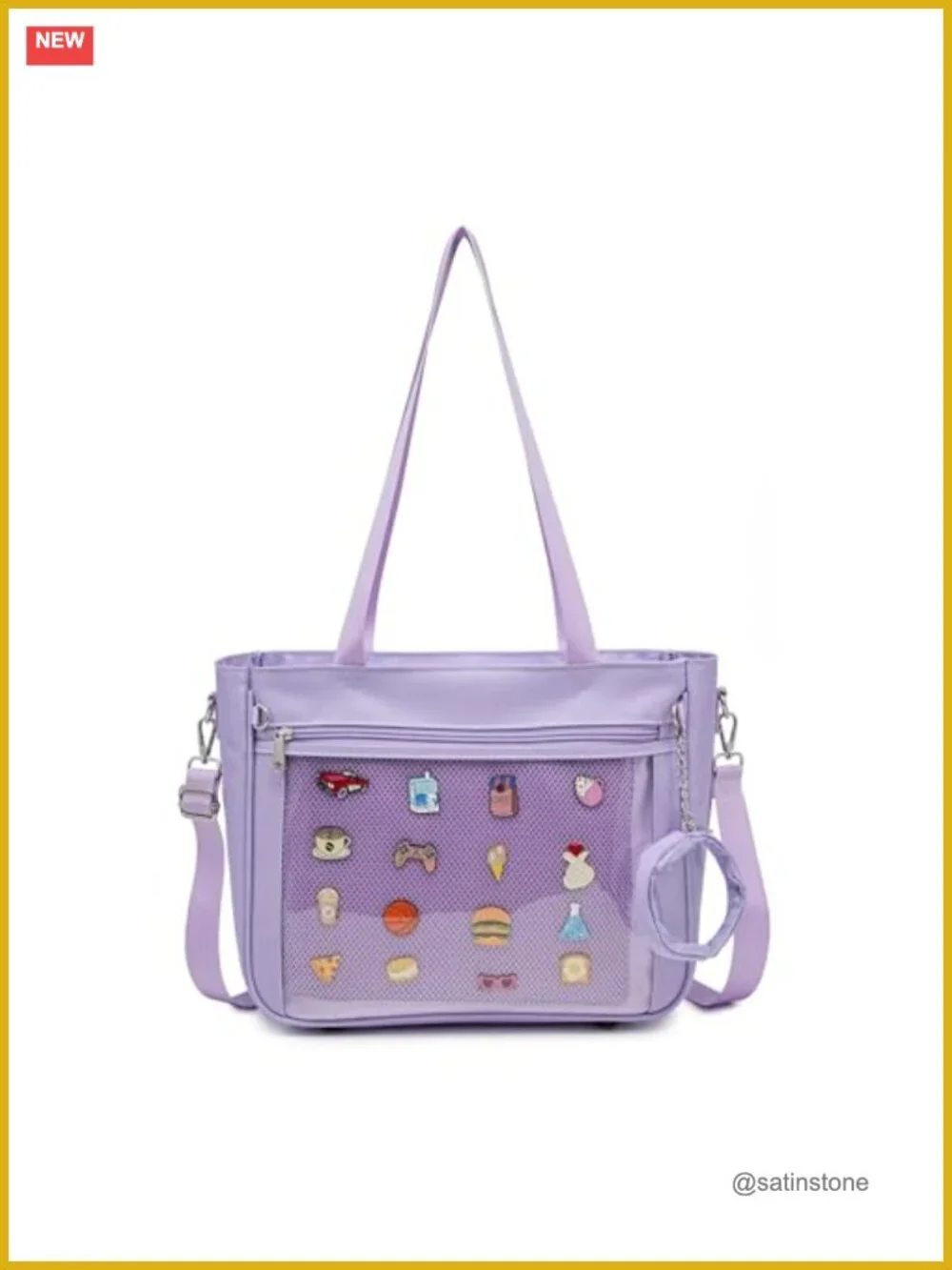 Canvas Ita Bag with Pin Display Window Adjustable Strap